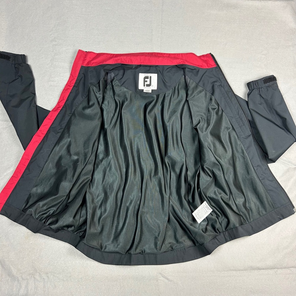 FootJoy DryJoys Golf Jacket Full Zip Waterproof Womens Medium Black Red - Picture 6 of 12